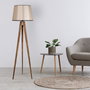 Opviq Lámpara de Pie de Madera con Pantalla de Tela Marrón